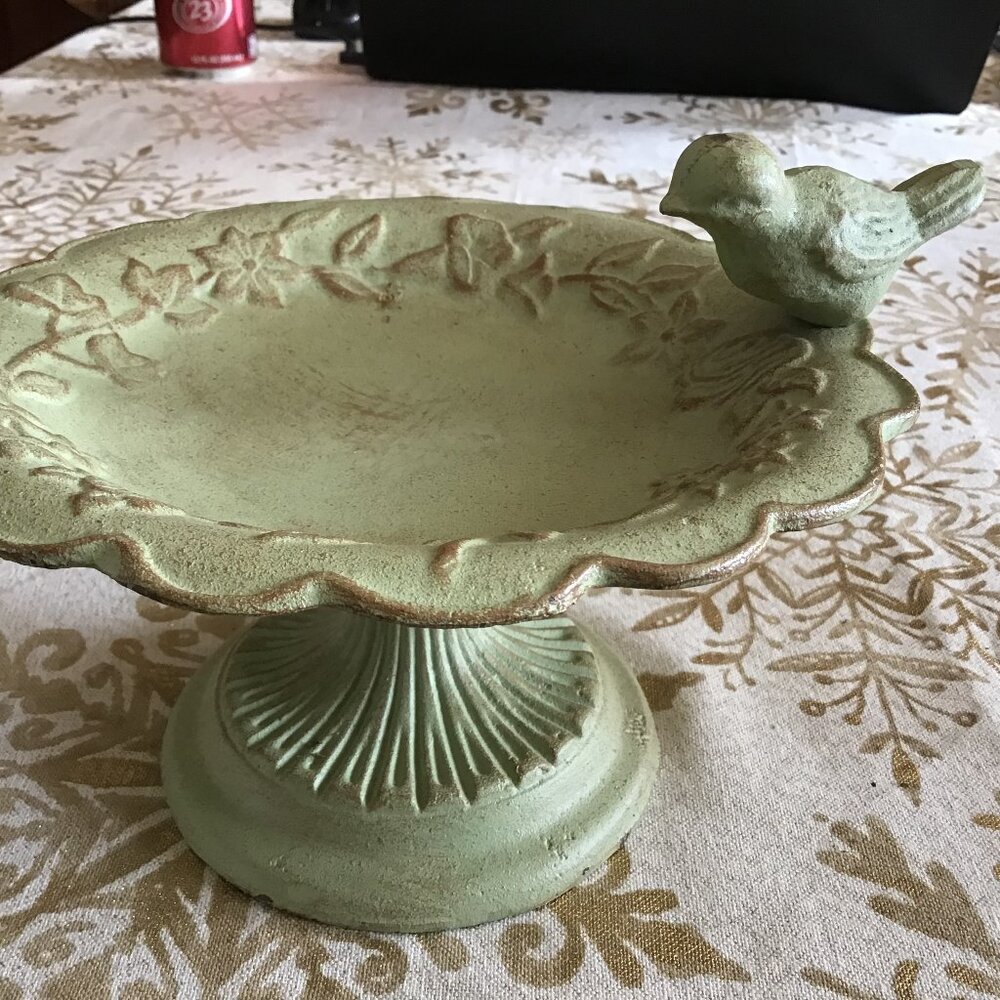 Cast Iron Bird Bath - Bird Perched on Bird Bath - Soaps - Coins - Trinket Dish